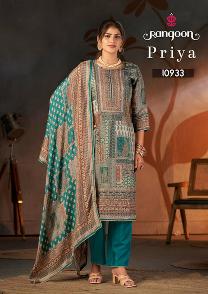 Priya Rangoon Muslin Readymade Pant Style Suits Wholesale