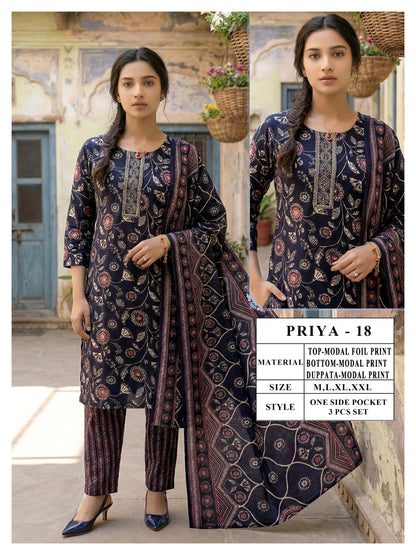 Priya Viyaa Modal Readymade Pant Style Suits Manufacturer India