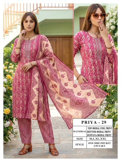 Priya Viyaa Modal Readymade Pant Style Suits Manufacturer India
