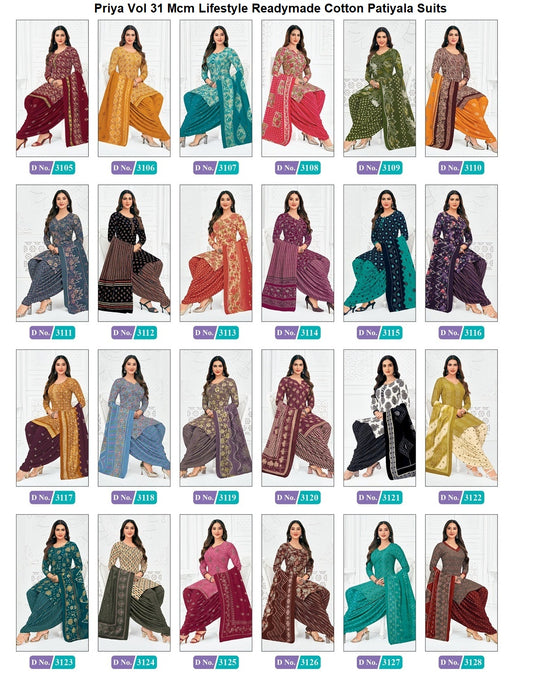 Priya Vol 31 Mcm Lifestyle Readymade Cotton Patiyala Suits Supplier Ahmedabad