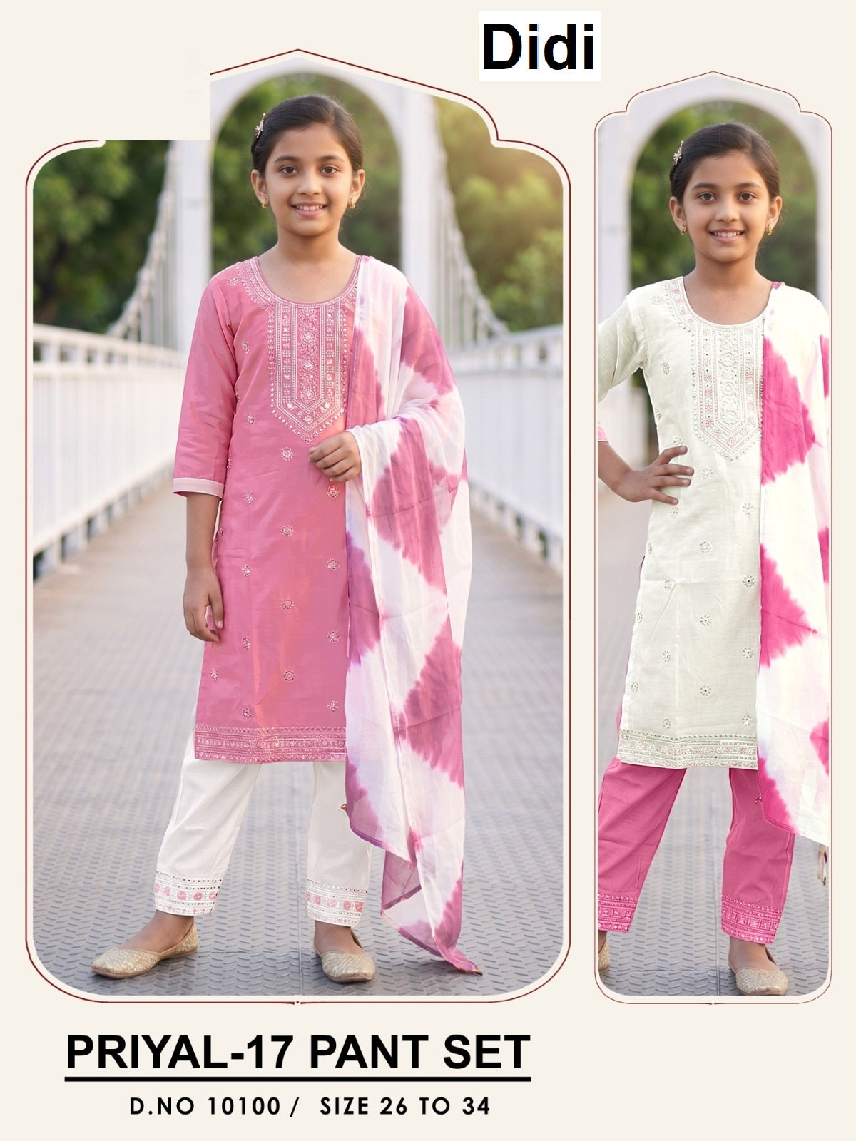Priyal 17 Dn 10100 Didi Roman Silk Girls Readymade Pant Suits Manufacturer India