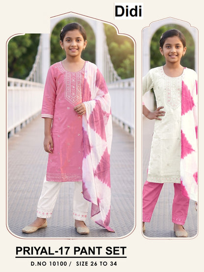 Priyal 17 Dn 10100 Didi Roman Silk Girls Readymade Pant Suits Manufacturer India