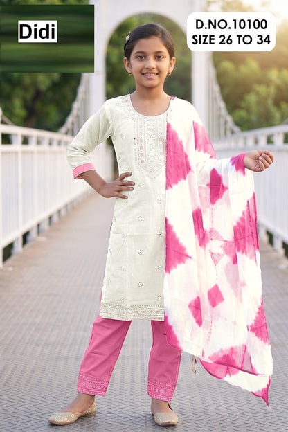 Priyal 17 Dn 10100 Didi Roman Silk Girls Readymade Pant Suits Manufacturer India