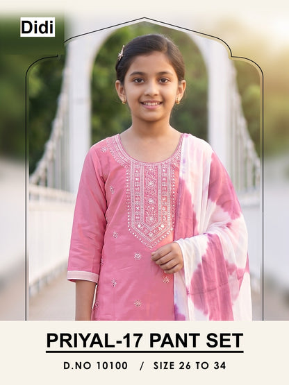 Priyal 17 Dn 10100 Didi Roman Silk Girls Readymade Pant Suits Manufacturer India