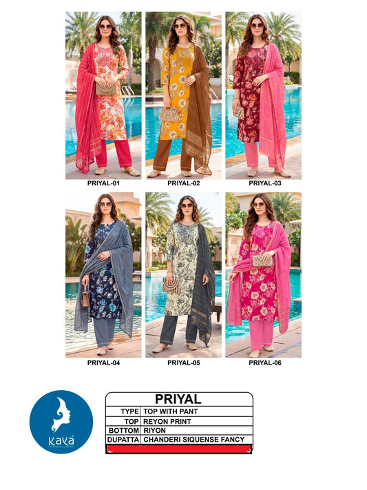 Priyal Kaya Rayon Readymade Pant Style Suits Manufacturer
