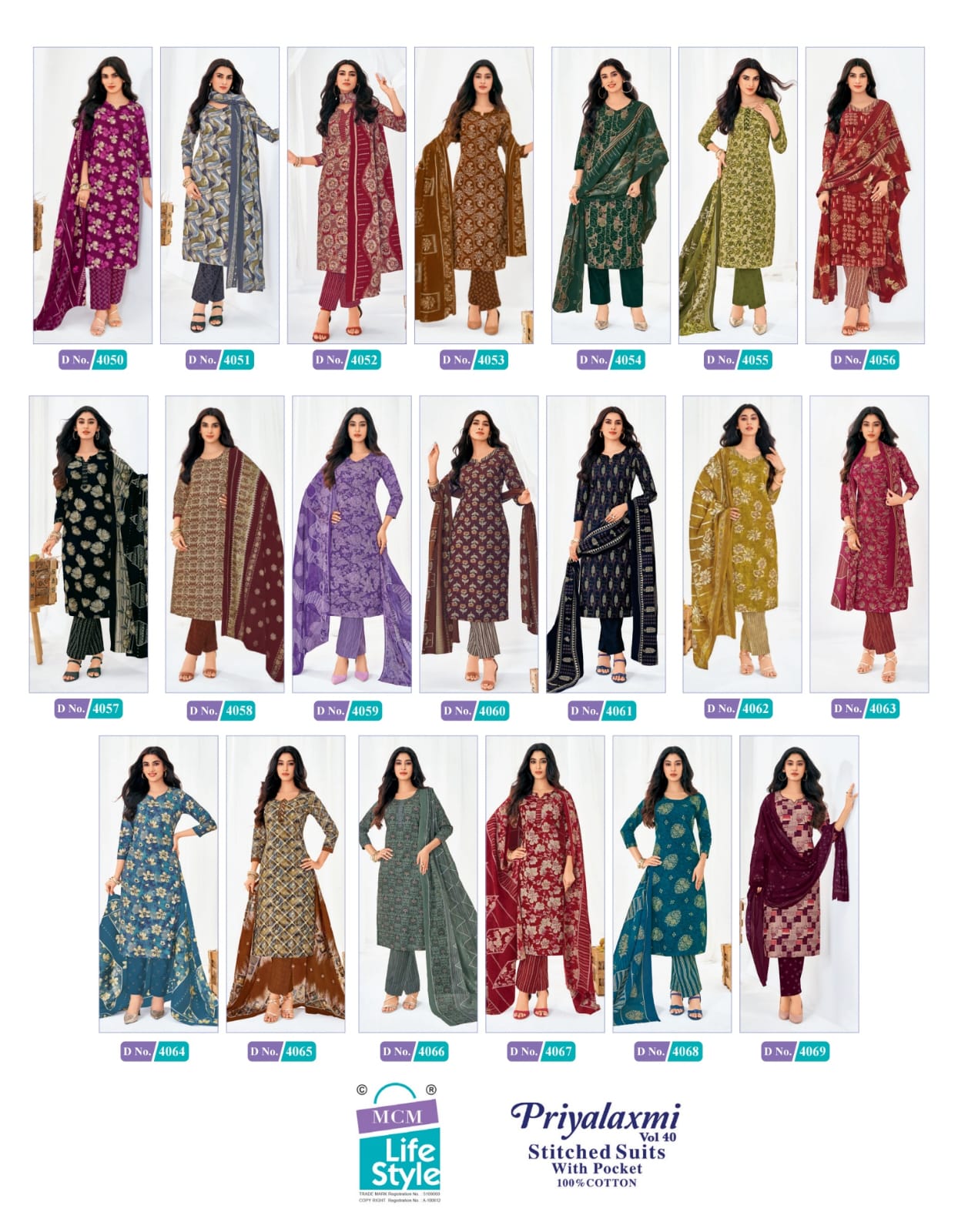Priyalaxmi Vol 40 Mcm Lifestyle Readymade Cotton Pant Suits Manufacturer Gujarat