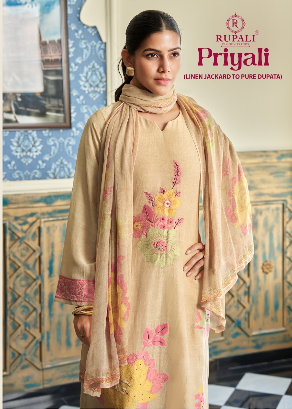 Priyali Rupali Viscose Linen Pant Style Suits Supplier India