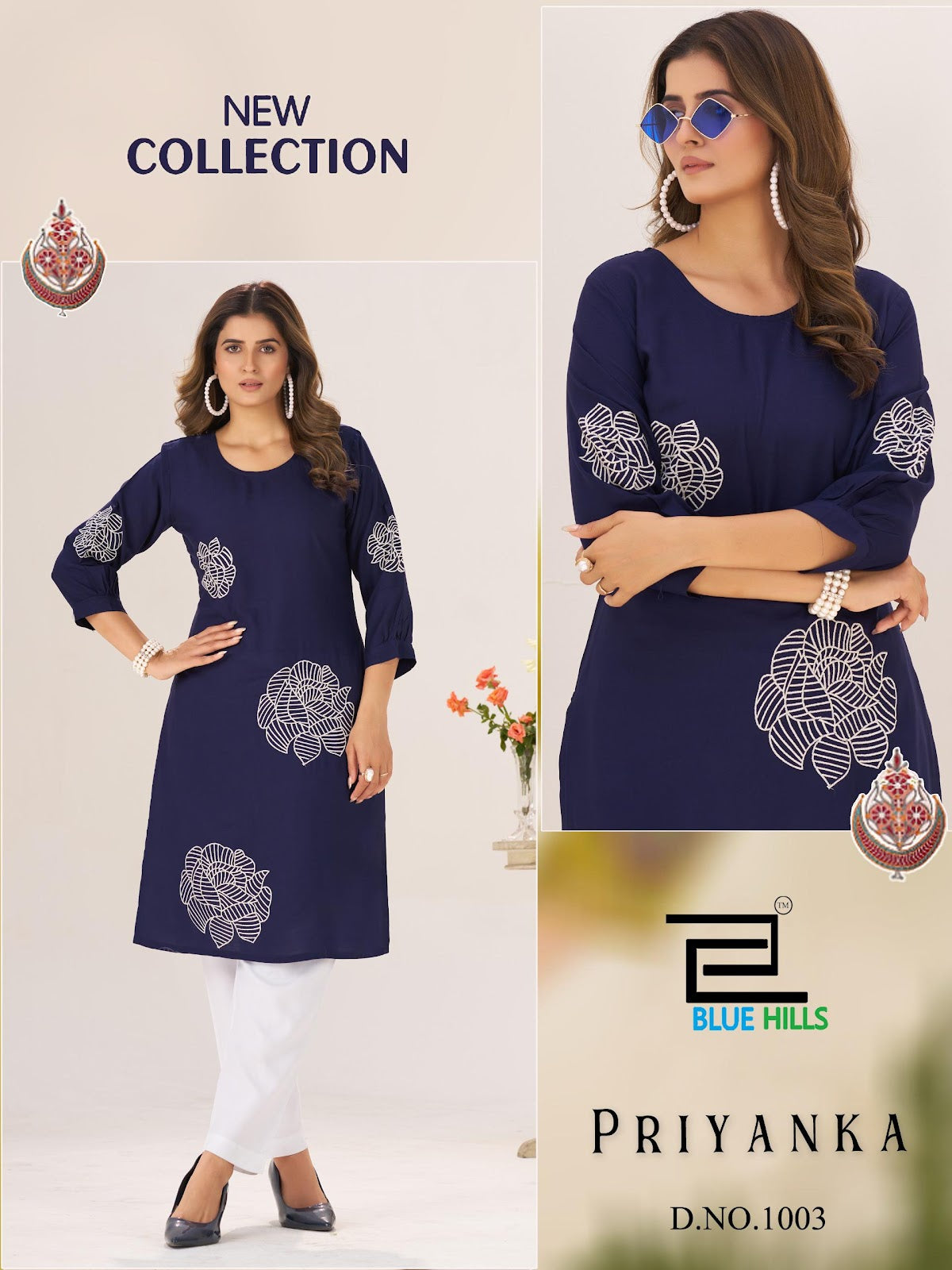 Priyanka Blue Hills Rayon 14Kg Knee Length Kurtis Exporter