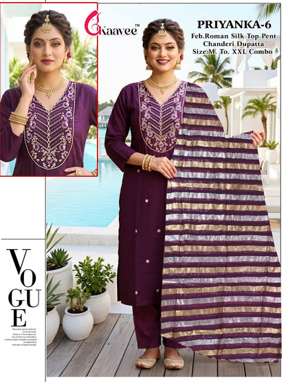 Priyanka Kaavee Roman Silk Readymade Pant Style Suits Manufacturer