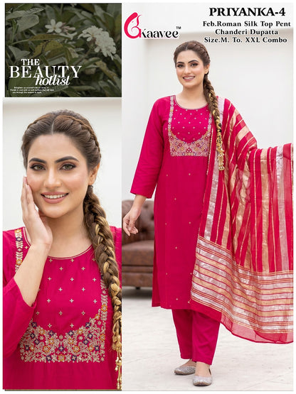 Priyanka Kaavee Roman Silk Readymade Pant Style Suits Manufacturer