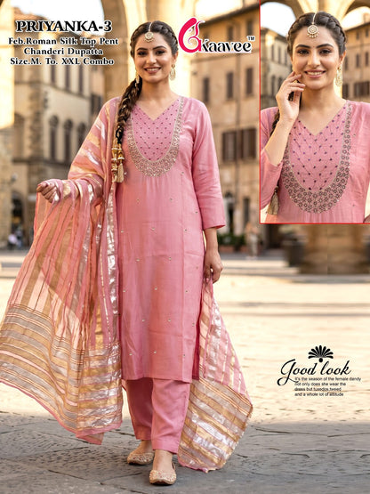 Priyanka Kaavee Roman Silk Readymade Pant Style Suits Manufacturer