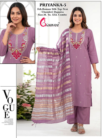 Priyanka Kaavee Roman Silk Readymade Pant Style Suits Manufacturer