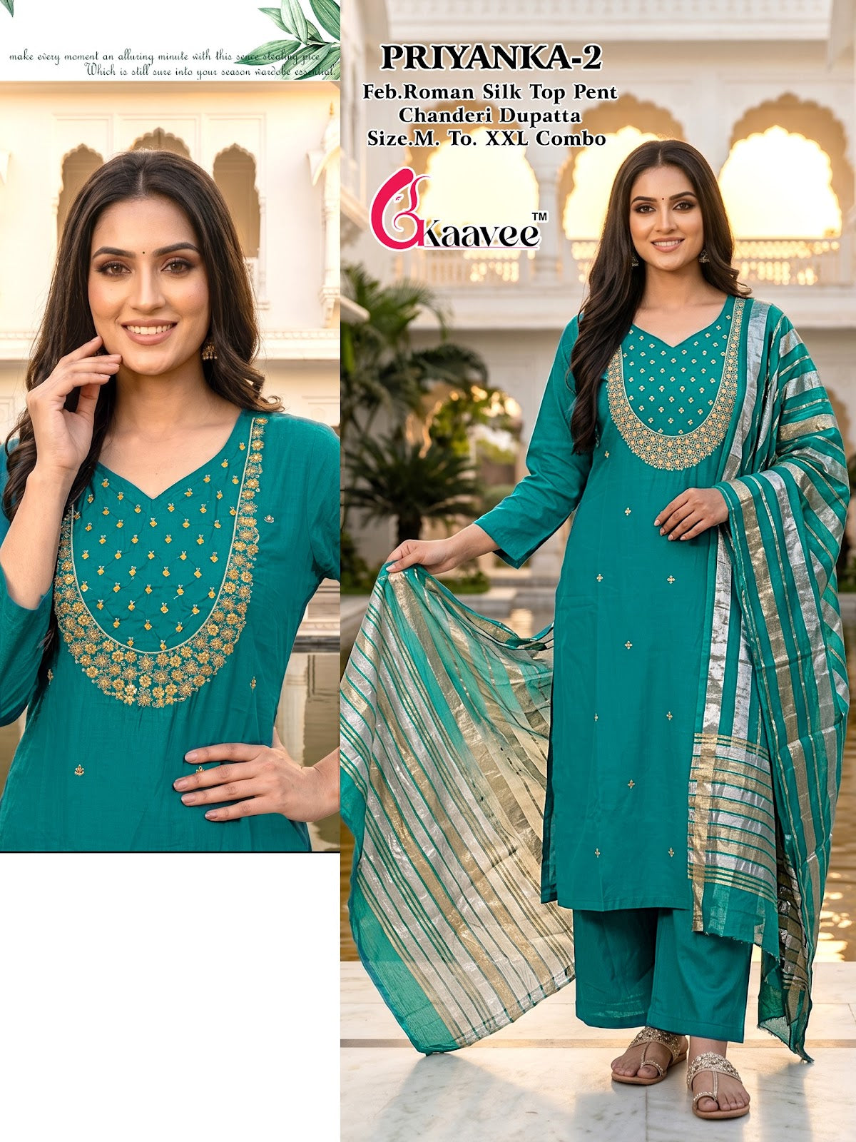 Priyanka Kaavee Roman Silk Readymade Pant Style Suits Manufacturer