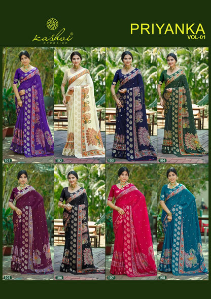 Priyanka Vol 1 Kashvi Creation Sarees Wholesale Rate