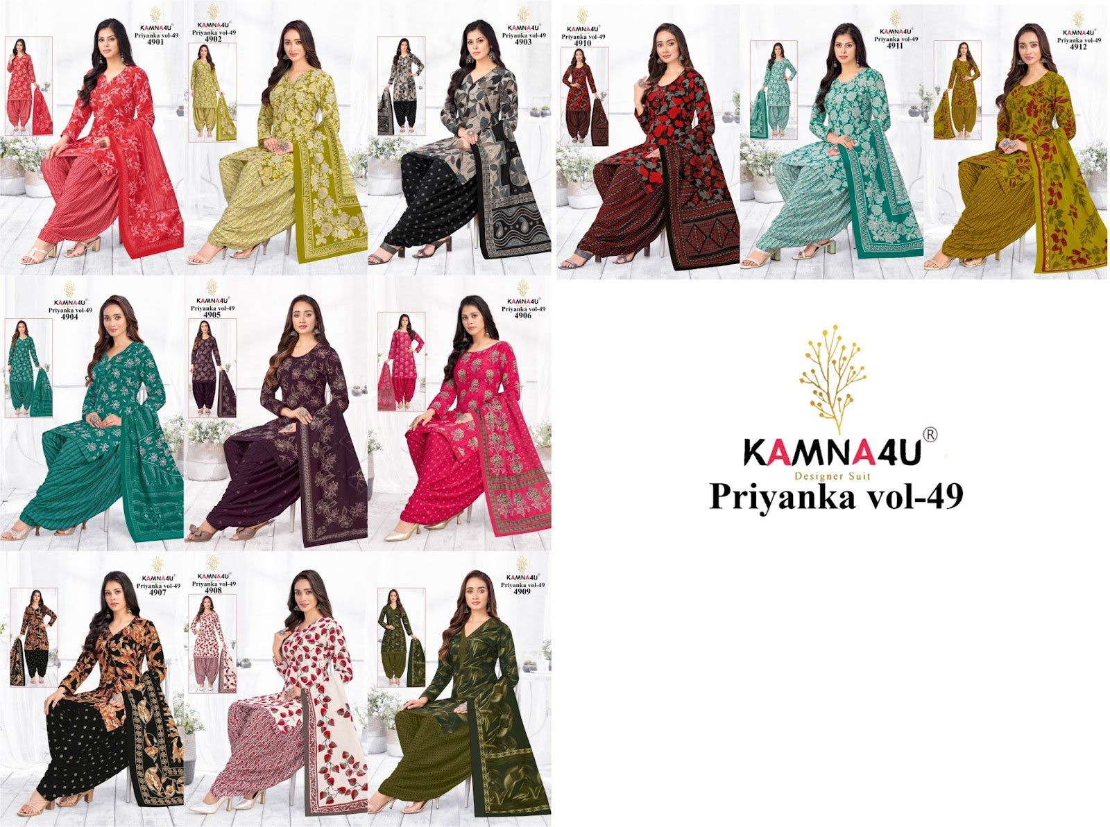 Priyanka Vol 49 Kamna4U Readymade Cotton Patiyala Suits Manufacturer Ahmedabad
