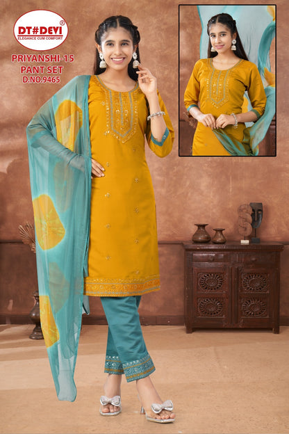 Priyanshi 15 Dn 9465 Dt Devi Roman Silk Girls Readymade Pant Suits Manufacturer Gujarat