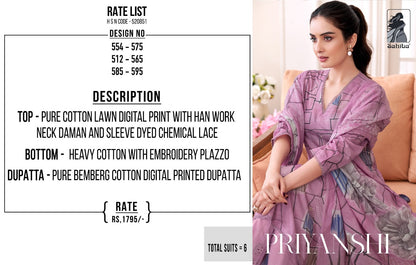Priyanshi Sahiba Cotton Lawn Plazzo Style Suits Wholesale Rate