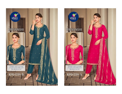 Priyanshi Vitara Vichitra Silk Readymade Pant Style Suits Supplier