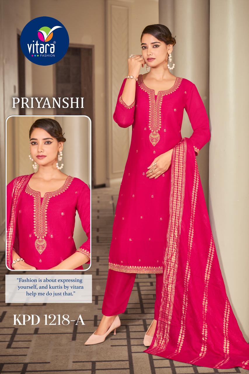 Priyanshi Vitara Vichitra Silk Readymade Pant Style Suits Supplier
