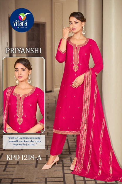 Priyanshi Vitara Vichitra Silk Readymade Pant Style Suits Supplier