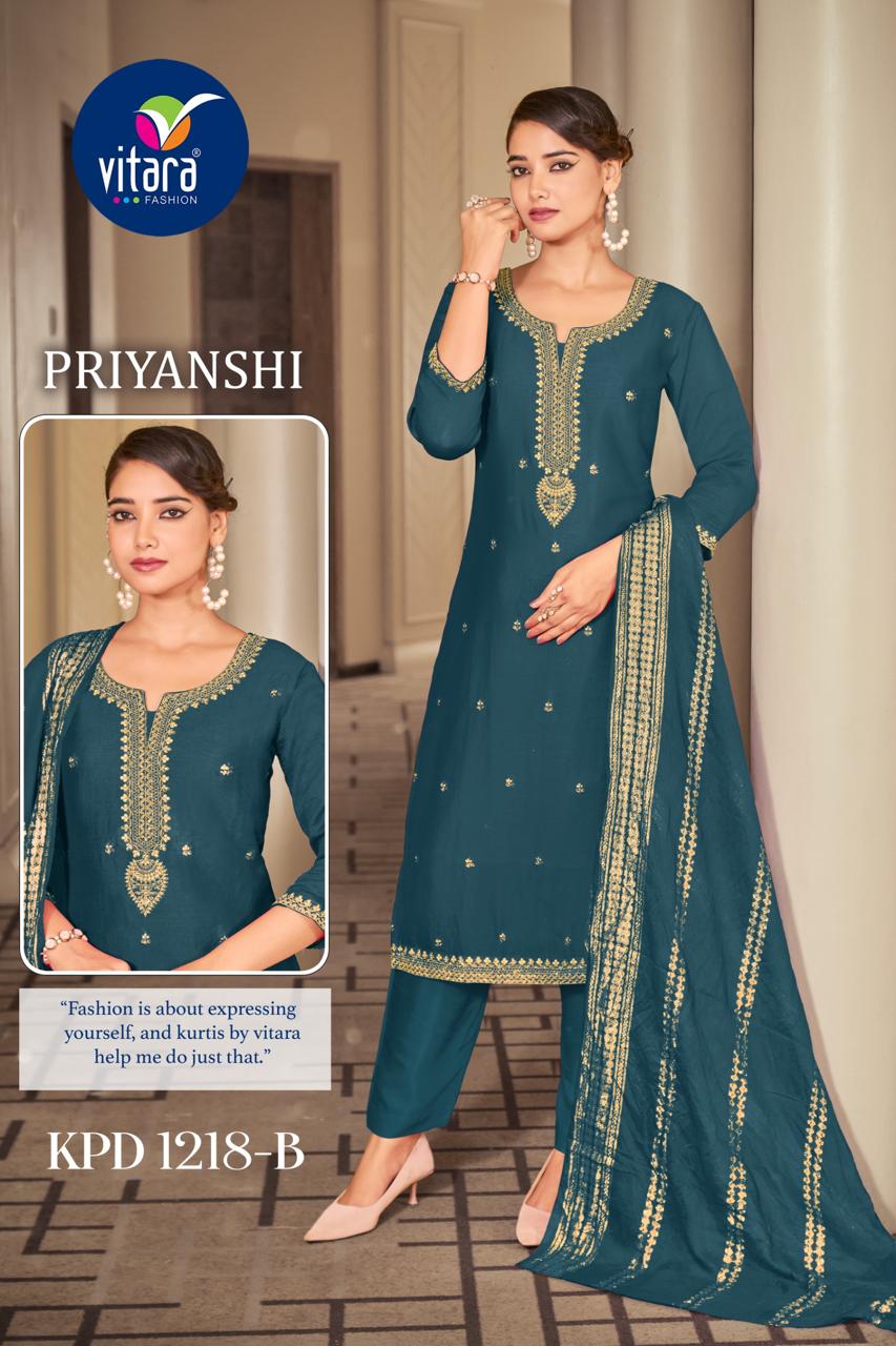 Priyanshi Vitara Vichitra Silk Readymade Pant Style Suits Supplier