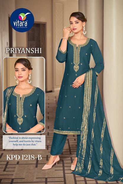 Priyanshi Vitara Vichitra Silk Readymade Pant Style Suits Supplier