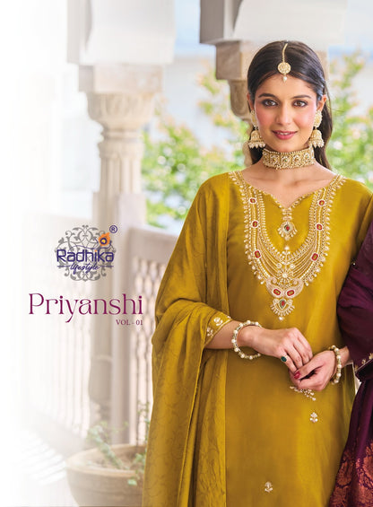 Priyanshi Vol 1 Radhika Lifestyle Roman Silk Readymade Plazzo Style Suits Wholesaler India