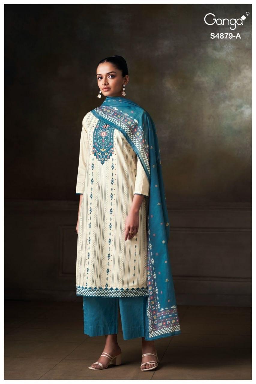 Pryael 4879 Ganga Cotton Pant Style Suits Supplier Ahmedabad