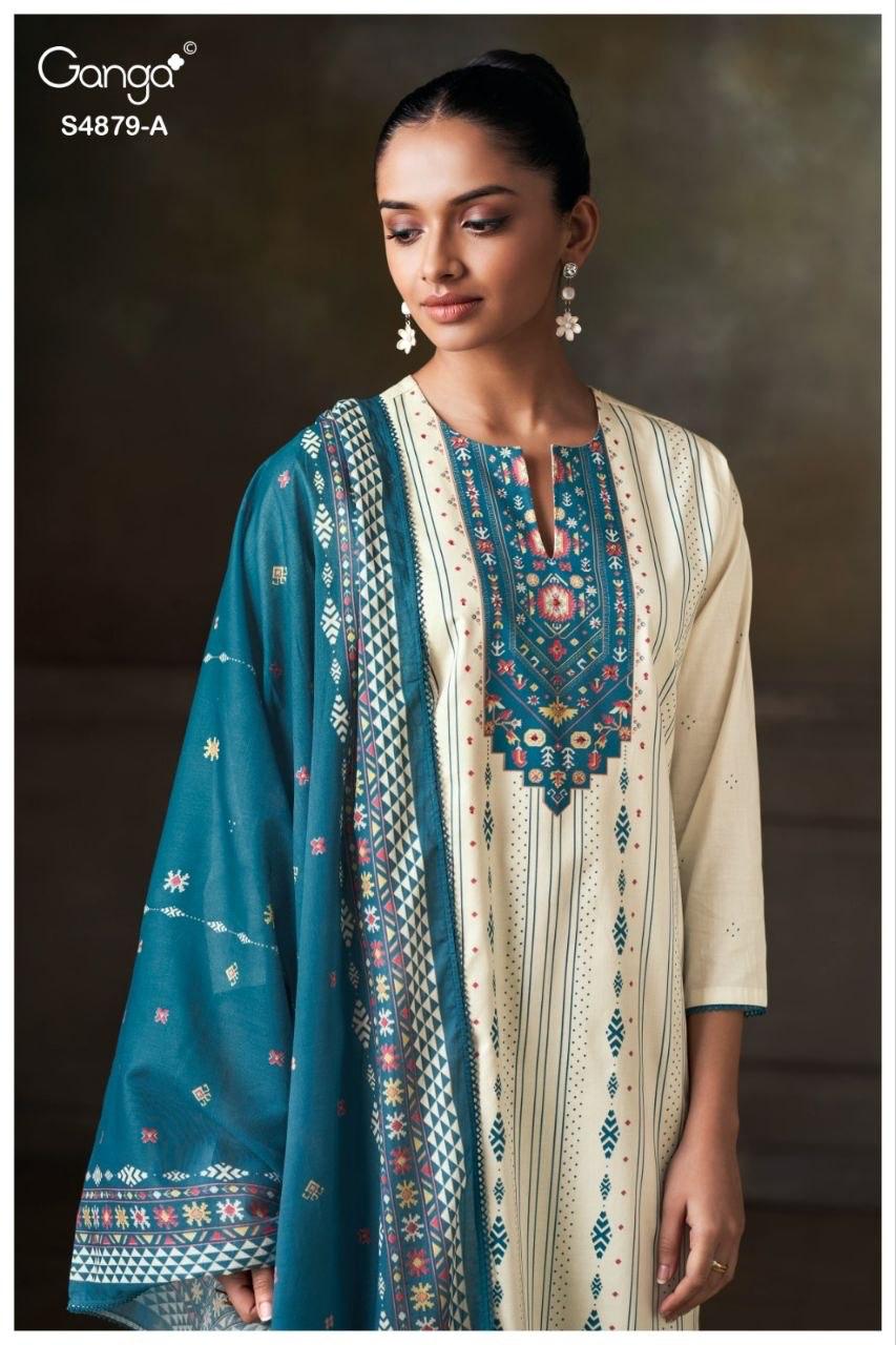 Pryael 4879 Ganga Cotton Pant Style Suits Supplier Ahmedabad