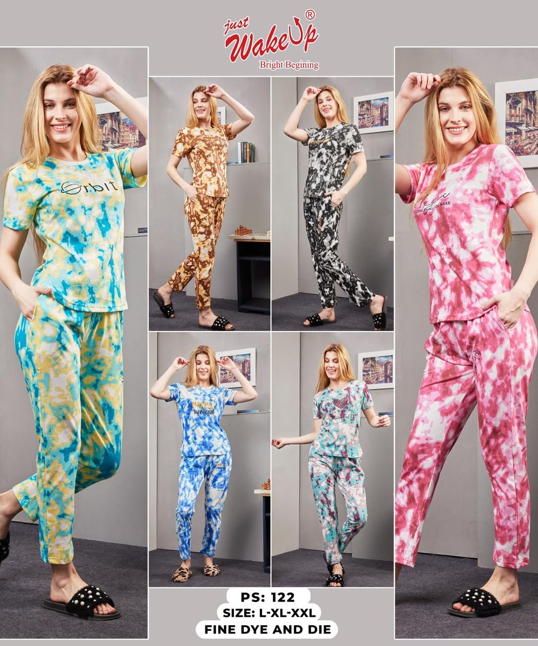 Ps 122 Wakeup Tie Dye Pyjama Night Suits Wholesale Price