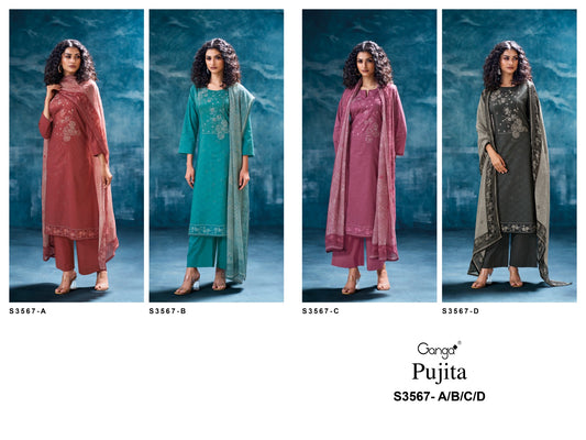 Pujita 3567 Ganga Premium Cotton Plazzo Style Suits Wholesaler