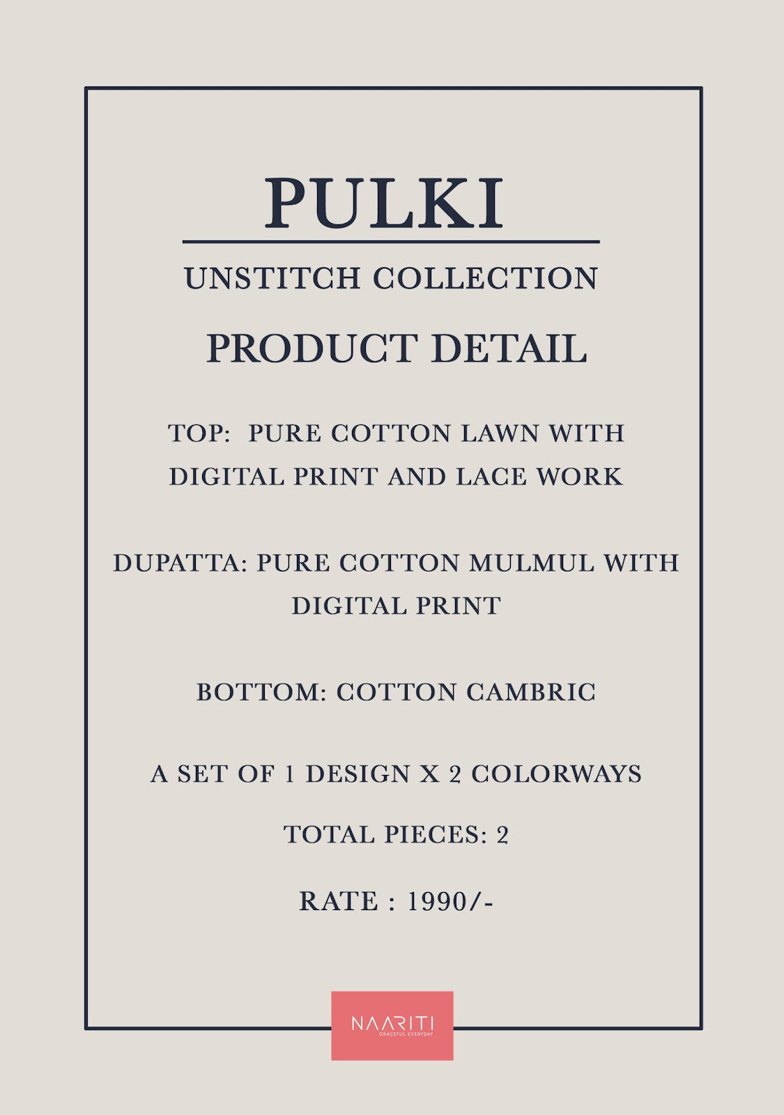 Pulki Naariti Lawn Cotton Pant Style Suits Wholesale Price