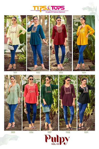Pulpy Vol 15 Tips Tops Rayon 16Kg Stylish Short Tops Supplier Gujarat