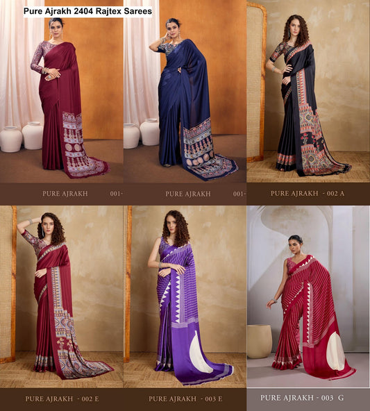 Pure Ajrakh 2404 Rajtex Modal Satin Sarees Wholesale