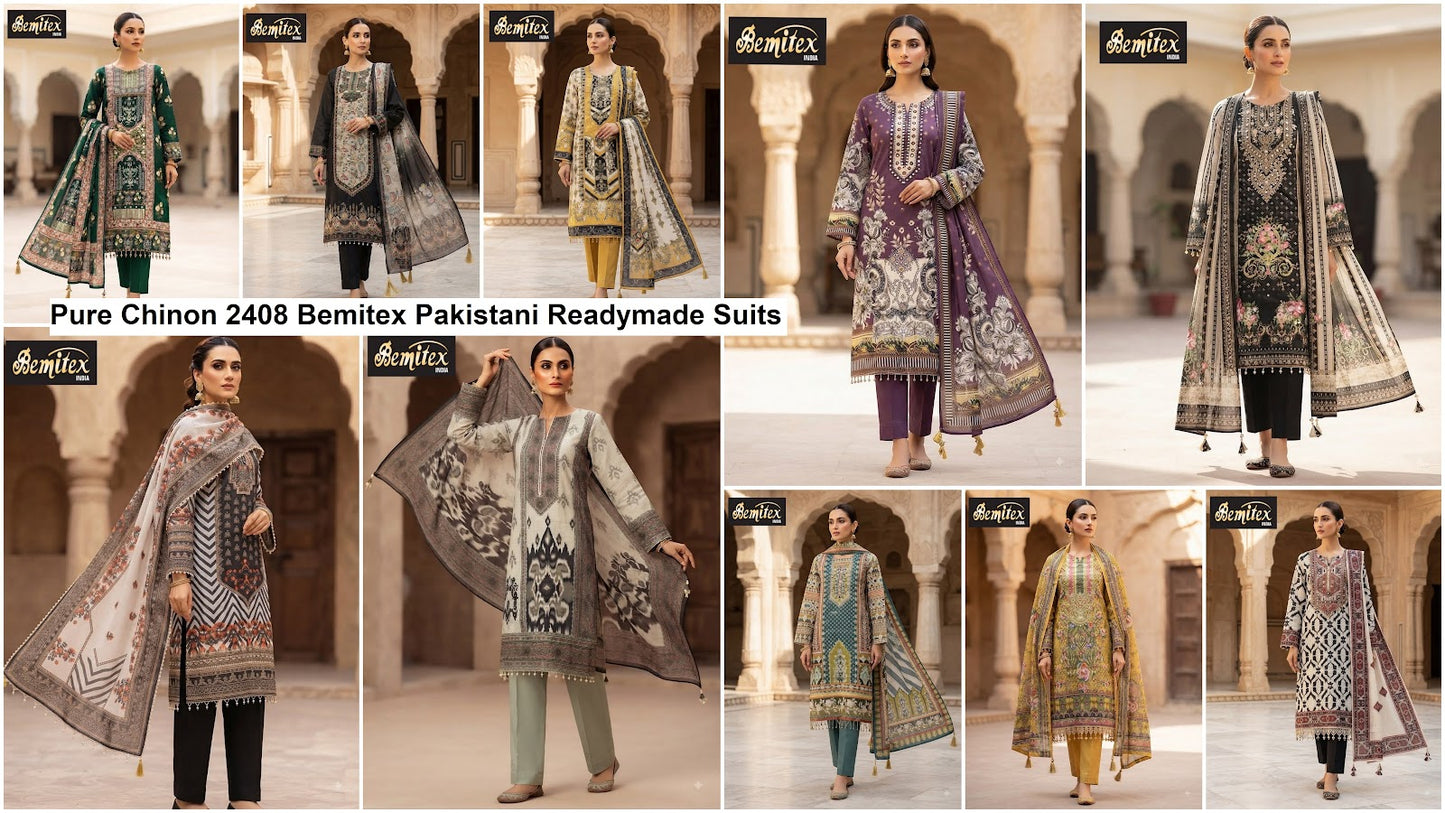 Pure Chinon 2408 Bemitex Pakistani Readymade Suits Wholesaler Ahmedabad