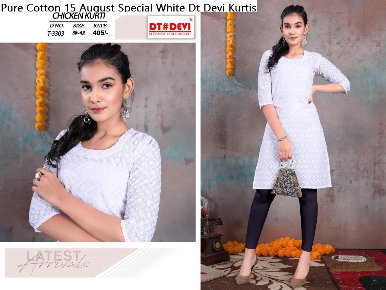 Pure Cotton 15 August Special White Dt Devi Kurtis Exporter India