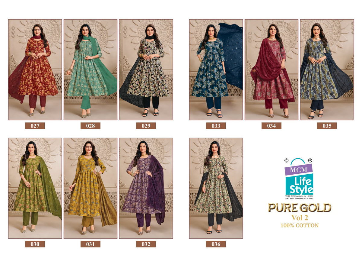 Pure Gold Vol 2 Mcm Lifestyle Cotton Readymade Anarkali Suits Wholesaler India