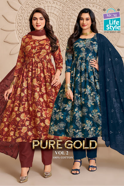 Pure Gold Vol 2 Mcm Lifestyle Cotton Readymade Anarkali Suits Wholesaler India