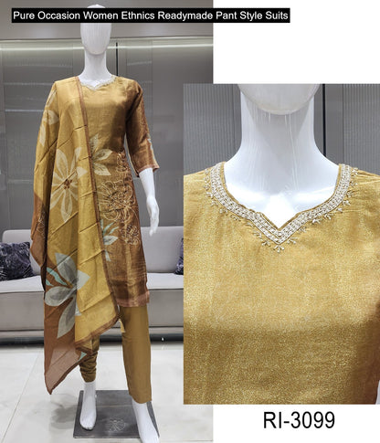 Pure Occasion Women Ethnics Viscose Simmer Readymade Pant Style Suits Wholesale Rate
