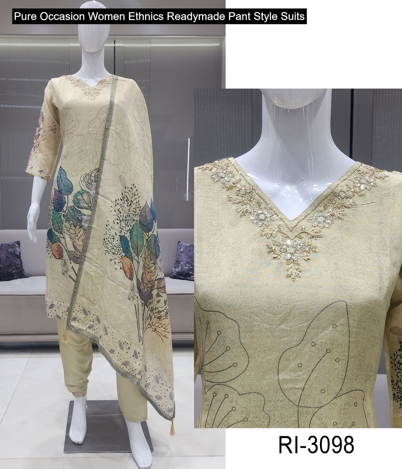 Pure Occasion Women Ethnics Viscose Simmer Readymade Pant Style Suits Wholesale Rate