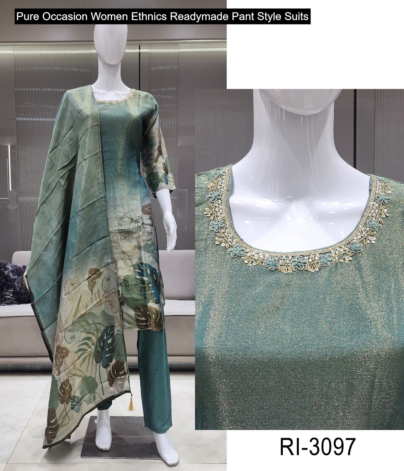 Pure Occasion Women Ethnics Viscose Simmer Readymade Pant Style Suits Wholesale Rate