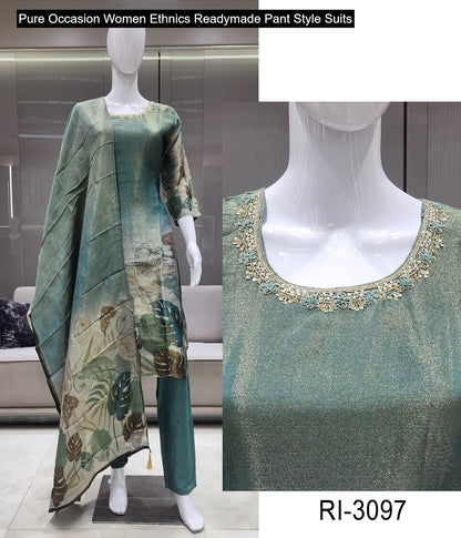 Pure Occasion Women Ethnics Viscose Simmer Readymade Pant Style Suits Wholesale Rate