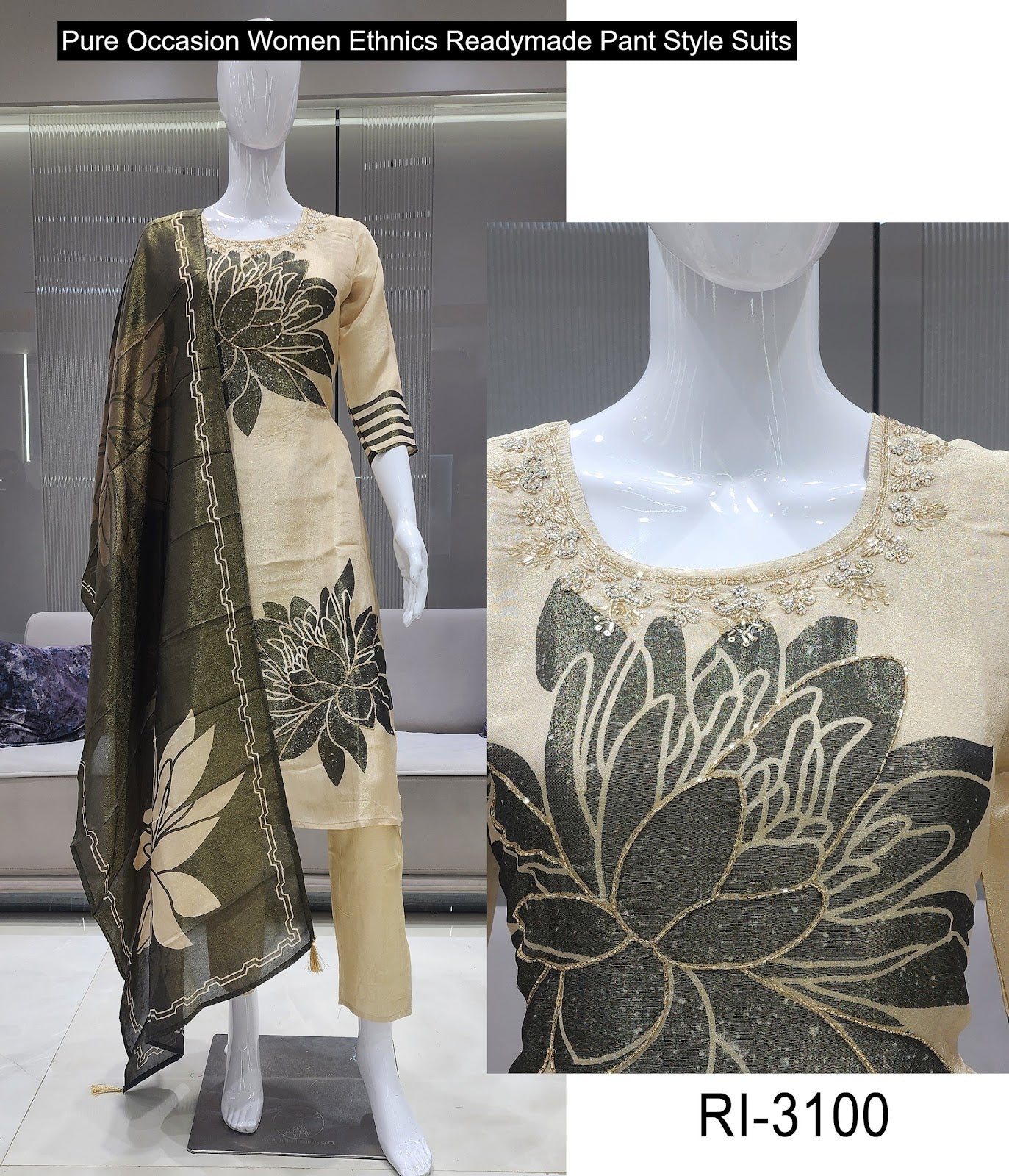 Pure Occasion Women Ethnics Viscose Simmer Readymade Pant Style Suits Wholesale Rate