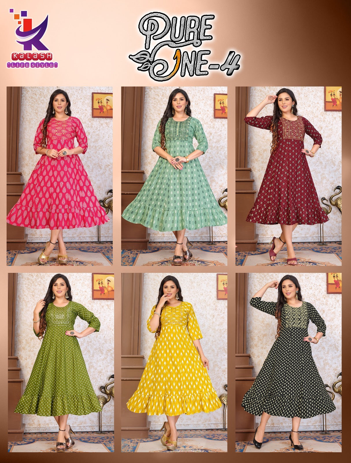 Pure One 4 Mlm Kalash Lifestyle Rayon 14Kg Anarkali Kurtis Wholesale Price