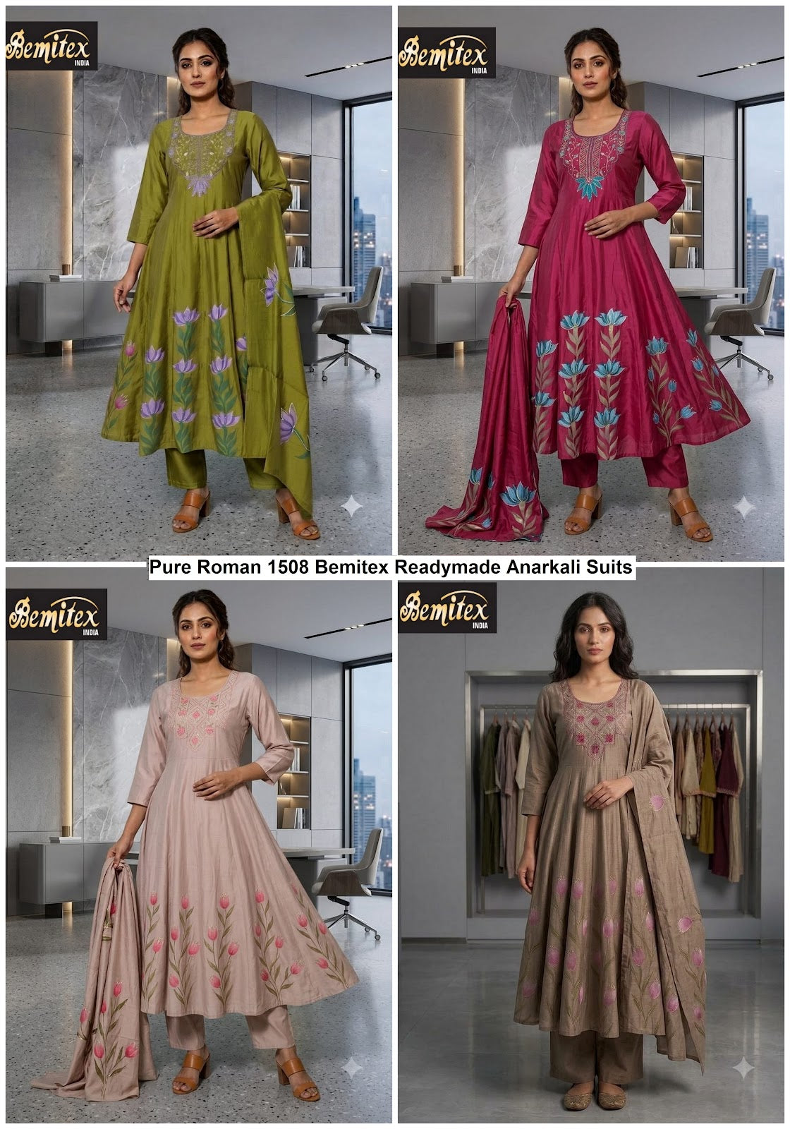 Pure Roman 1508 Bemitex Readymade Anarkali Suits Exporter Ahmedabad