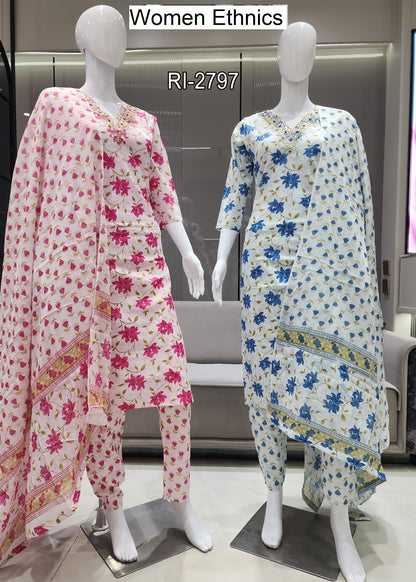 Pure Soft Cotton  2205 Women Ethnics Readymade Pant Style Suits Wholesale Rate