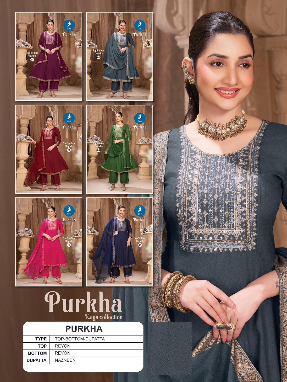 Purkha Kaya Rayon Readymade Anarkali Suits Supplier Gujarat