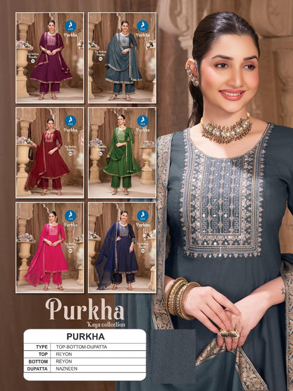 Purkha Kaya Rayon Readymade Anarkali Suits Supplier Gujarat