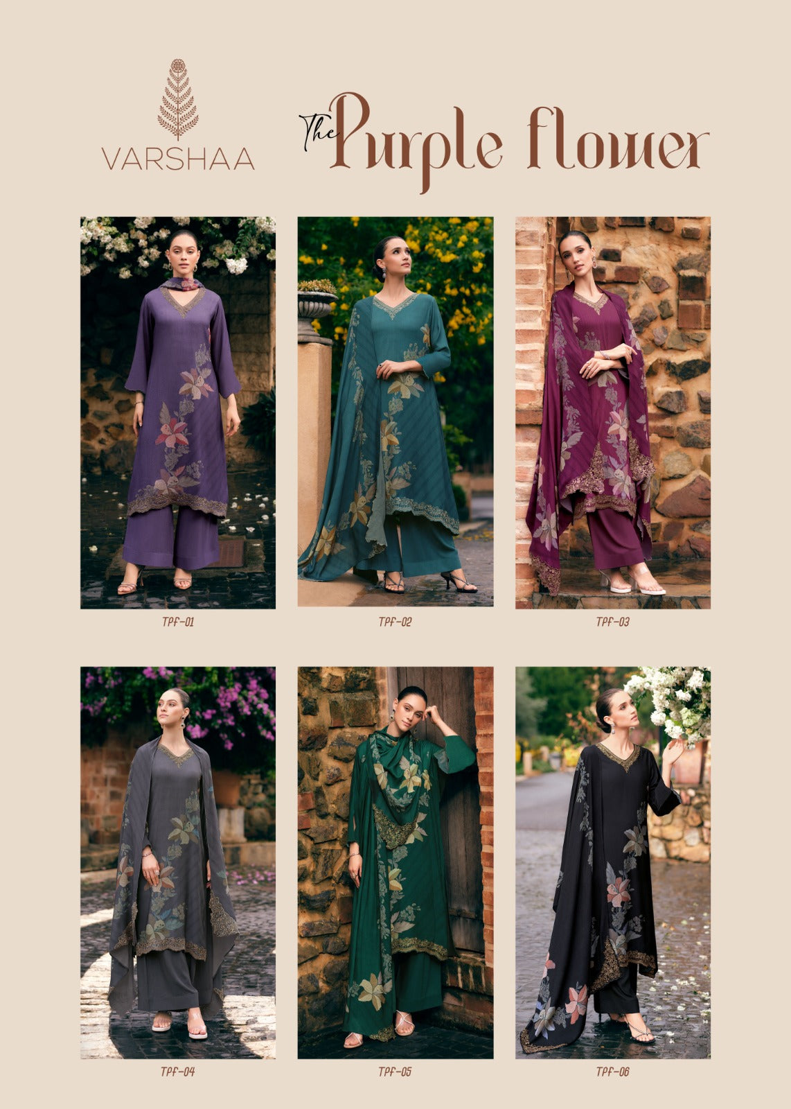 Purple Flower Varsha Fashions Viscose Pashmina Suits Wholesaler