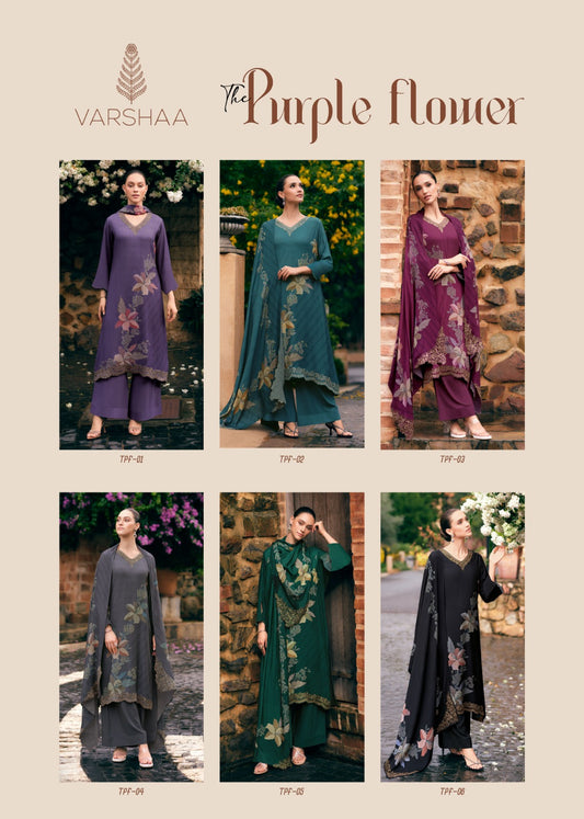 Purple Flower Varsha Fashions Viscose Pashmina Suits Wholesaler